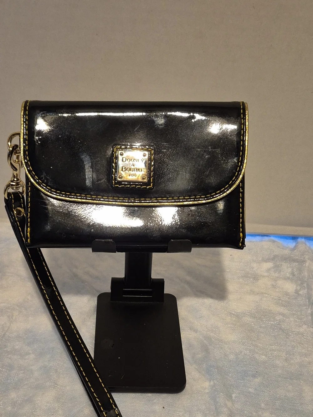 Dooney & Bourke Black Patent Crossbody with Yellow Stitching